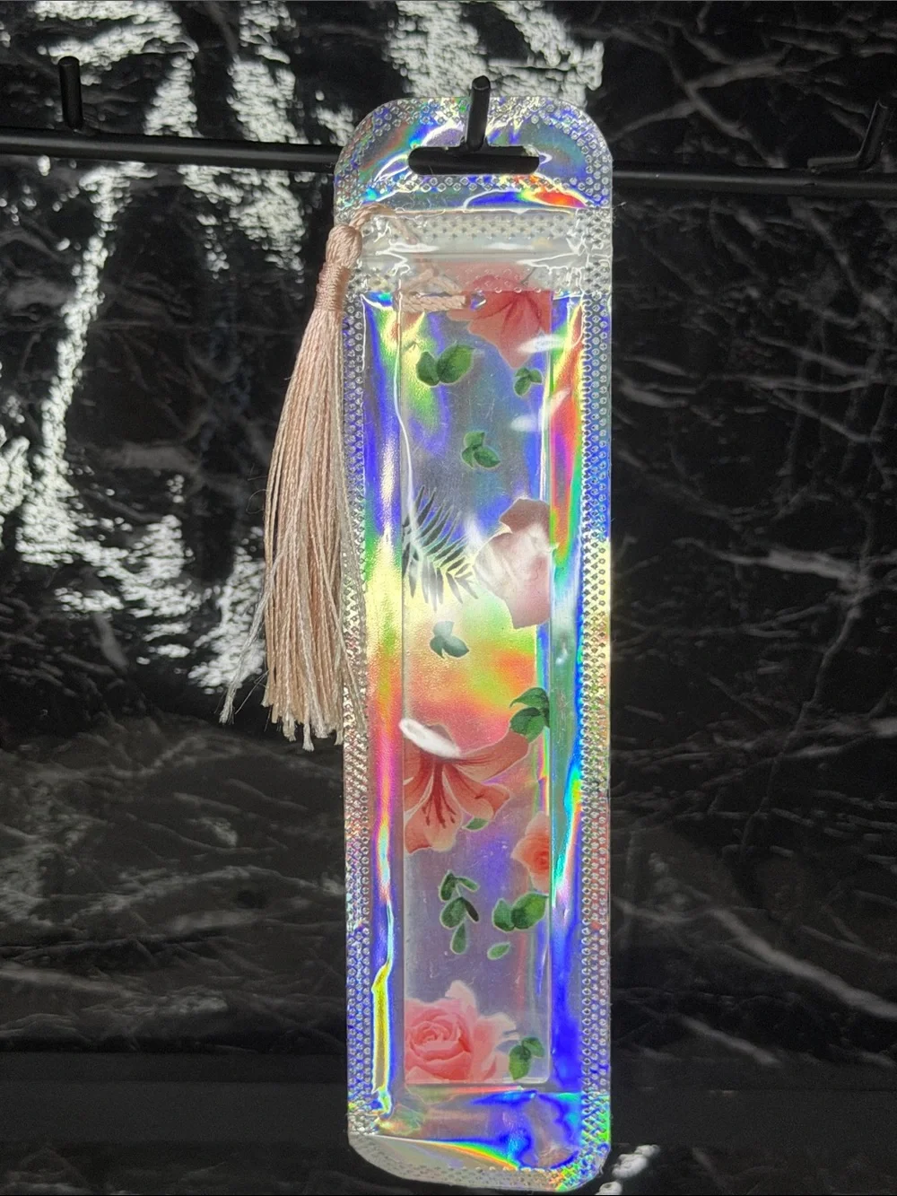 Pink Floral Bookmark with Pink Tassel